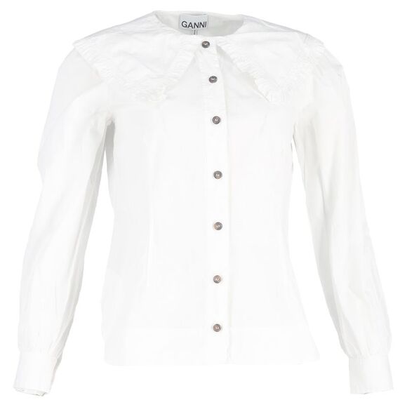 Ganni Oversized Collar Buttoned Shirt in White Cotton - Picture 1 of 6